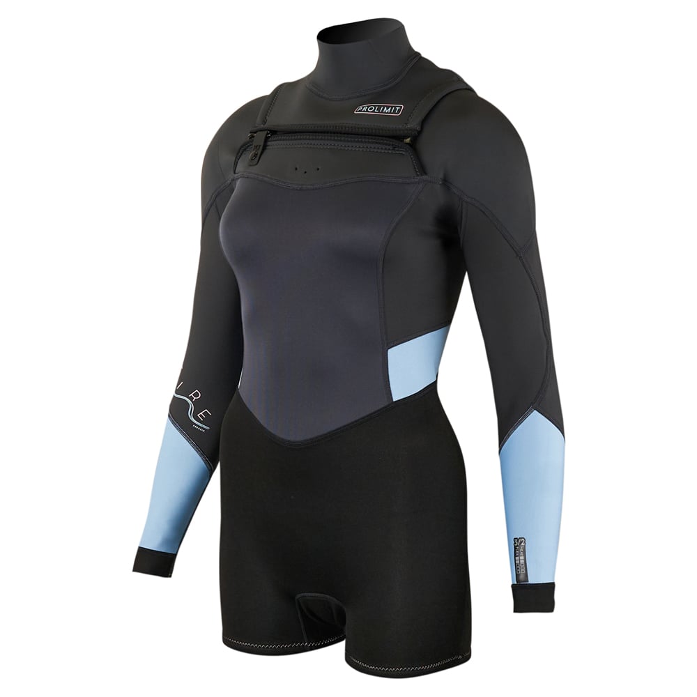 Fire longarm shorty Freezip 3/2 mm borstrits zwart/grijs/blauw wetsuit dames